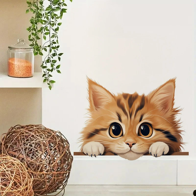 Fun Peeking Cat Animal Sticker, Water-proof Home Wall Decal, Used for Wall, Bathroom, Cabinet, Door,Toilet, Car, Laptop