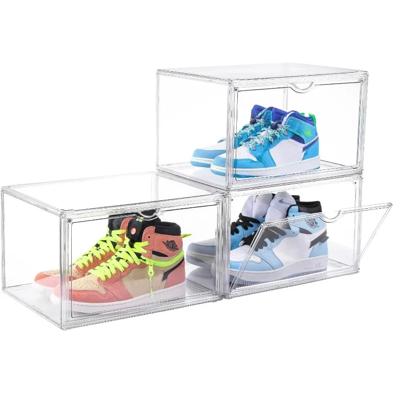 

Clear Shoe Box Storage Containers,Set of 3,XX-Large Plastic Shoe Box with Magnetic Side Open Door, Shoe