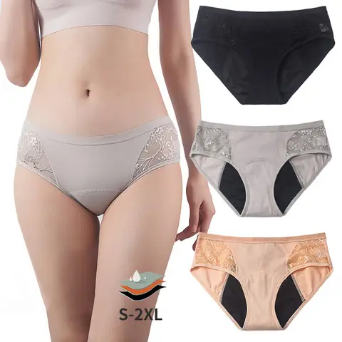숙녀 월경 팬티 여성 면 3 레이어 누출 방지 흡수 팬티 여성 생리 기간 로우 라이즈 레이스 팬티