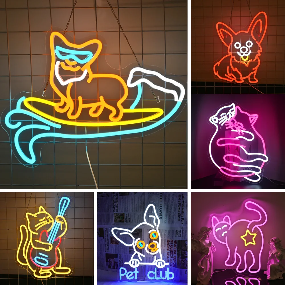 led neon dimmable corgi dog sign guitar cat animal light home wall decor pet shop sign festa tematica aniversario usb vermelho 01