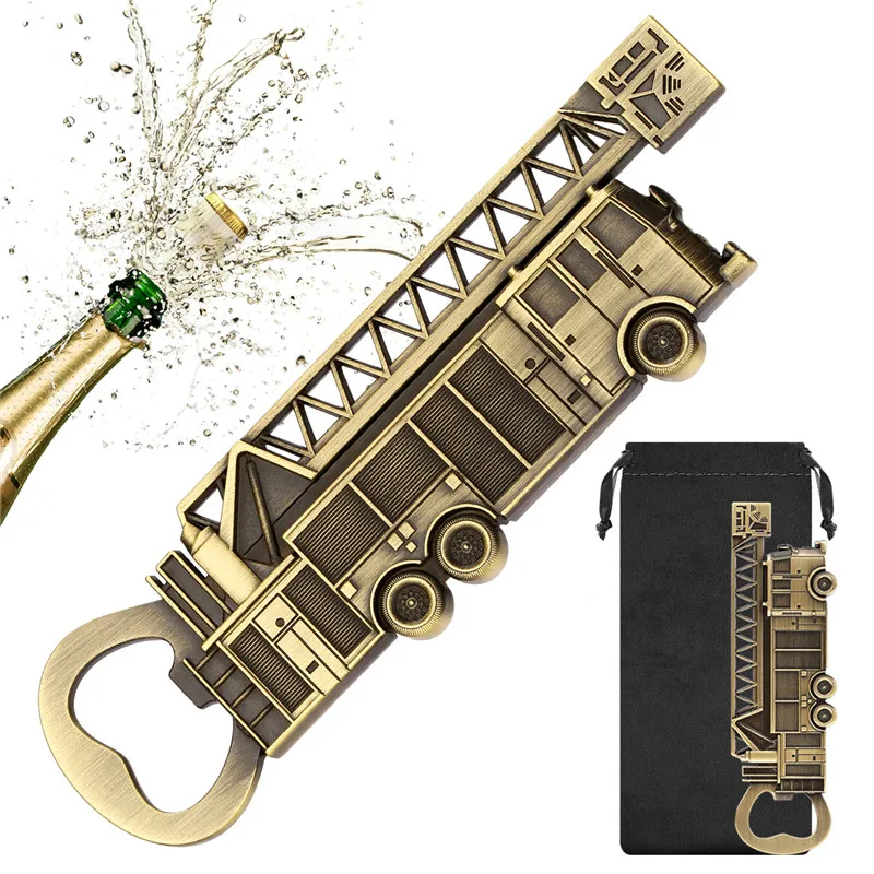 Creative Fire Truck Design Metal Beer Openers Bottle Opener Kitchen Club Party Barware Gadget Wedding Accessory Gift with Bag