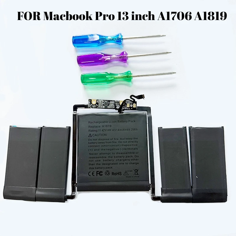 

Сменный аккумулятор для MacBook Pro 13 дюймов A1706 A1819, литий-ионный аккумулятор 4370 мАч с инструментами