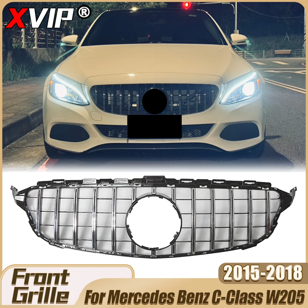 

Решетка переднего бампера XVIP Chrome Silver в стиле GTR для Mercedes Benz C-Class W205 2015-2018 C180 C200 C250 C300 C350 C400 C43 AMG