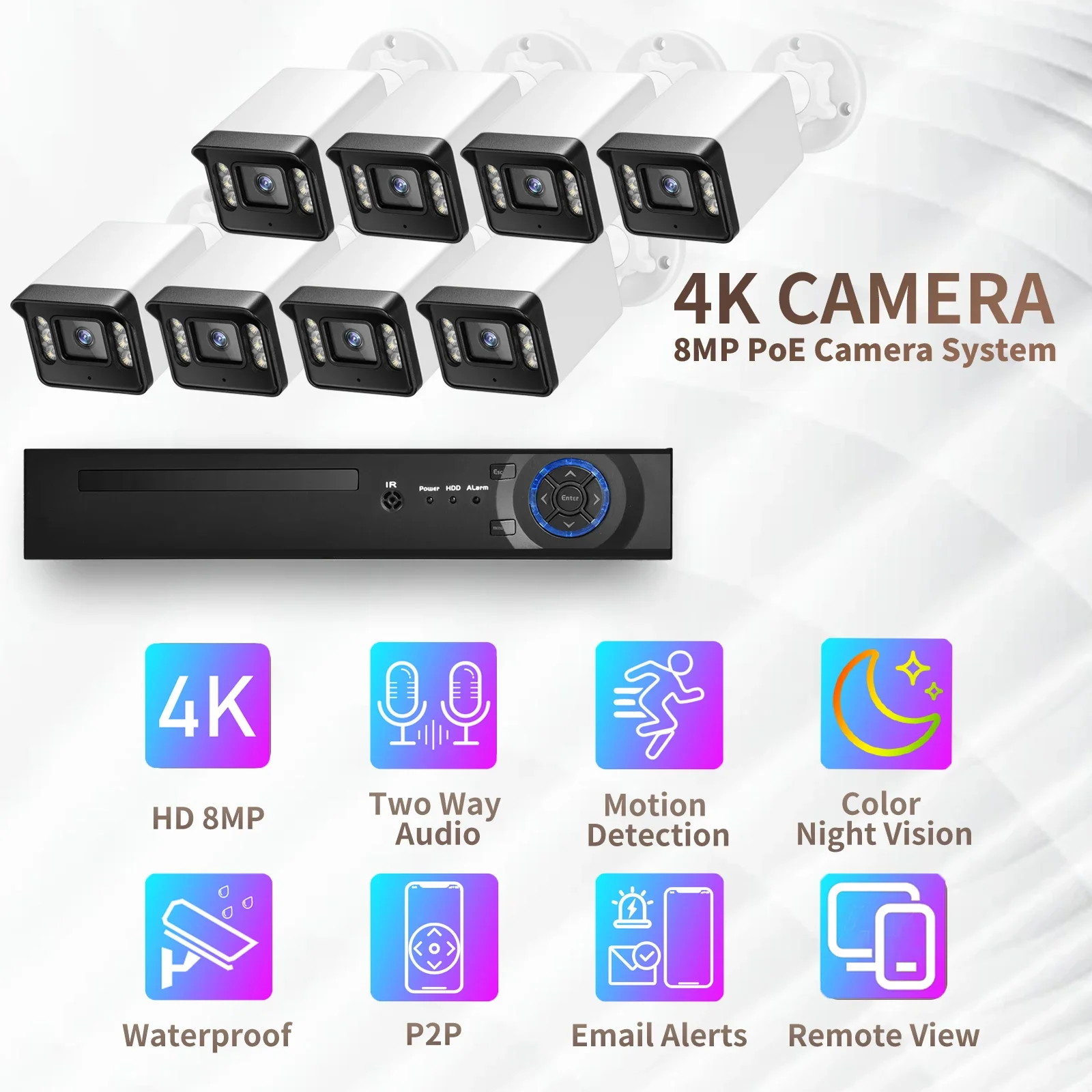 Gadinan 8CH 4K POE perlindungan keamanan deteksi wajah 8MP NVR Audio dua arah CCTV luar ruangan kamera IP H.265 Kit pemantauan