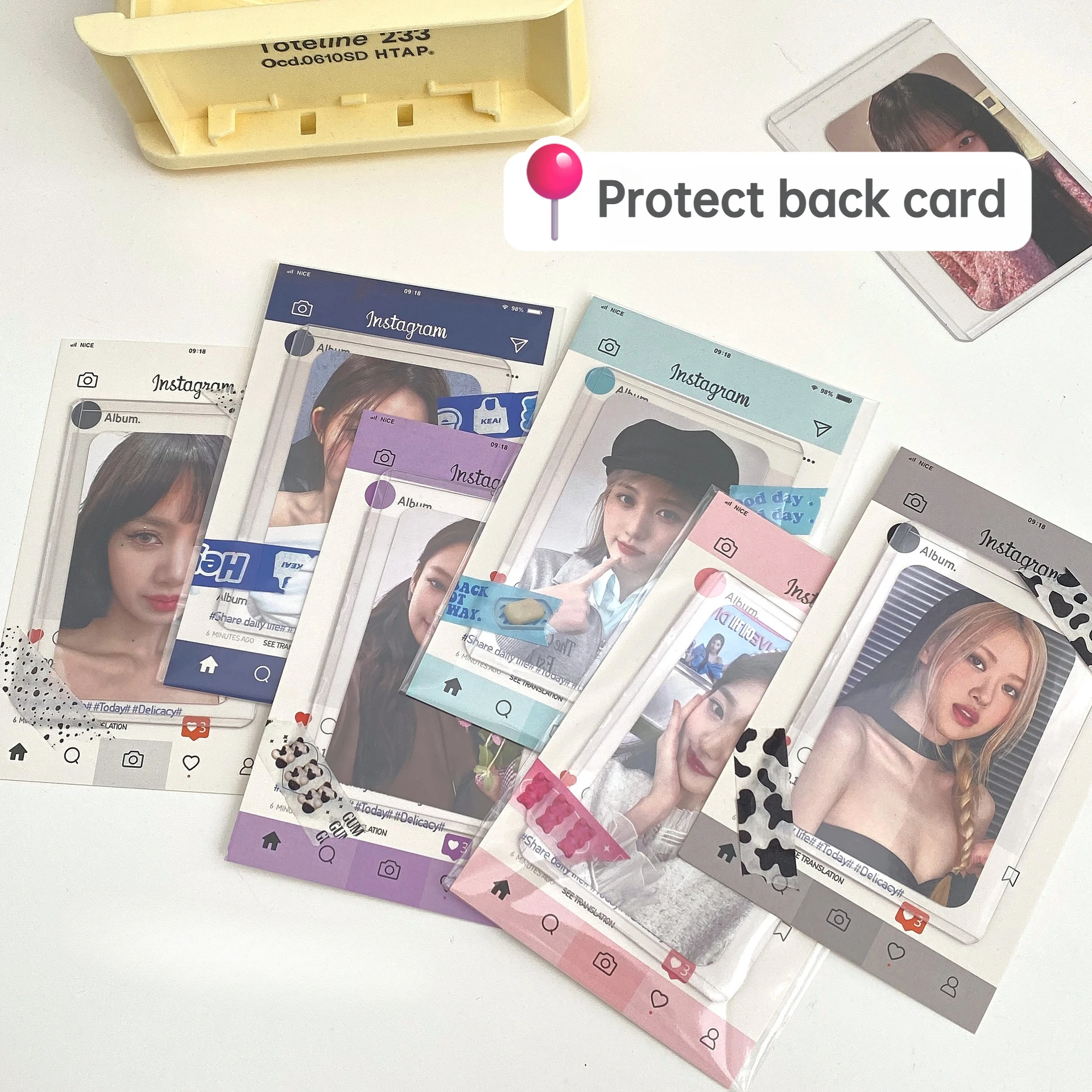 10Pcs Korean Instagram Social Media Frame Back Card for Small Card Kpop 3-inch Photocard Fixed Deco Background Card Packaging