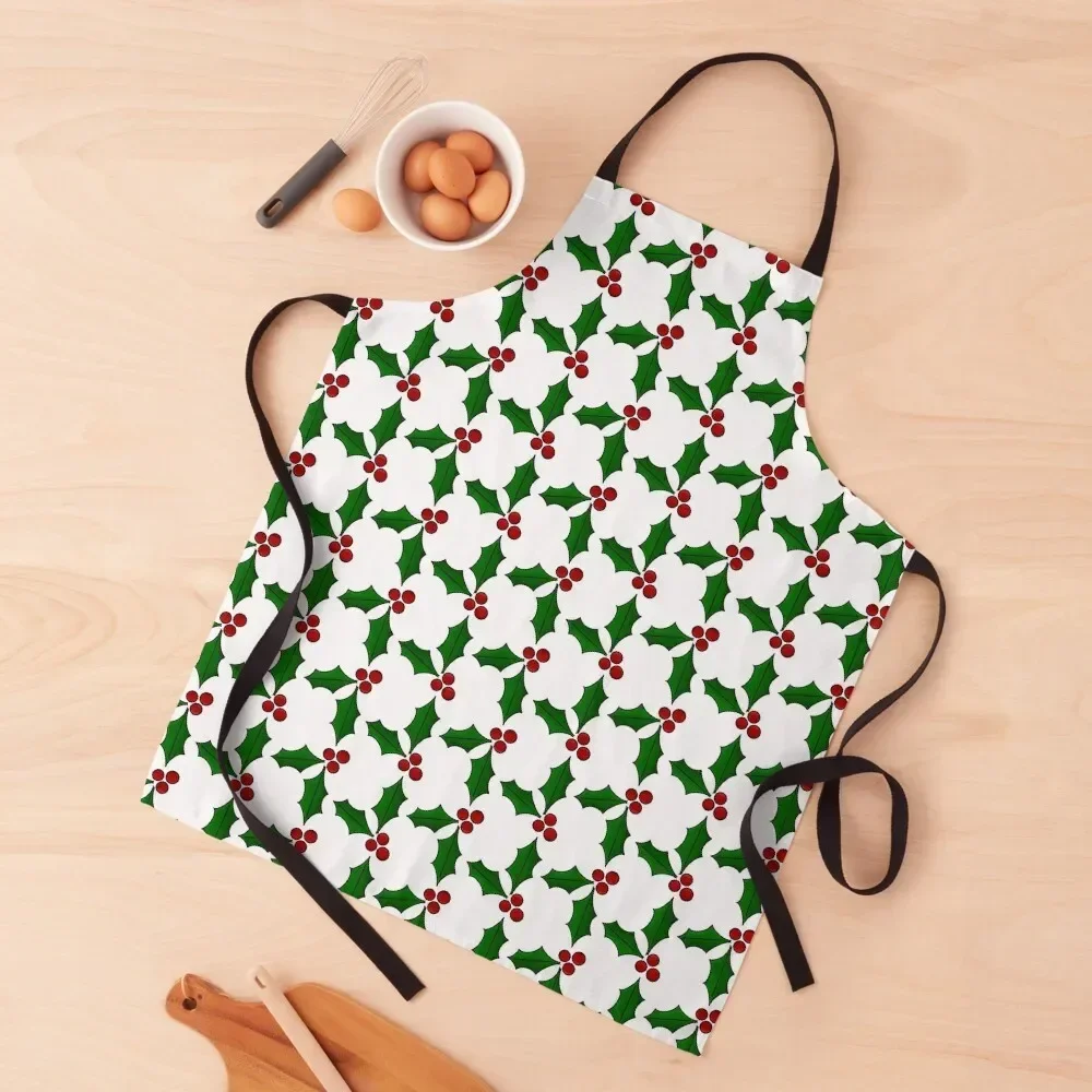 

Christmas holly pattern Apron For Men Customizable Woman kitchen and home Salon Apron