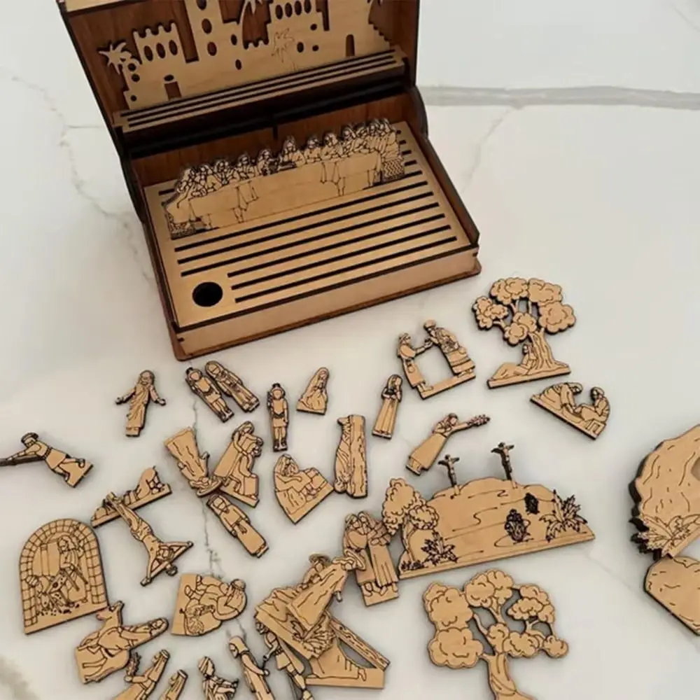 

Durable Family Easter Holy Week Gift Wooden Handmade Easter Resurrection Scene Decor Teaching Aid DIY Easter Book Kit