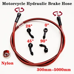 0 28 45 90 Degree M10 Stainless Steel Braided Motorcycle Red Brake Hose Line Oil Pipe Clutch Tube with 360Degree Rotatable Banjo