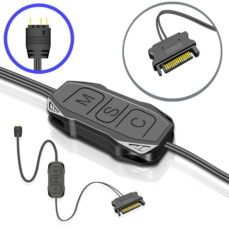 

3-контактный контроллер RGB 5,5 В с блоком питания SATA; Разработанный для вентилятора ПК и охлаждения радиатора со светодиодной подсветкой