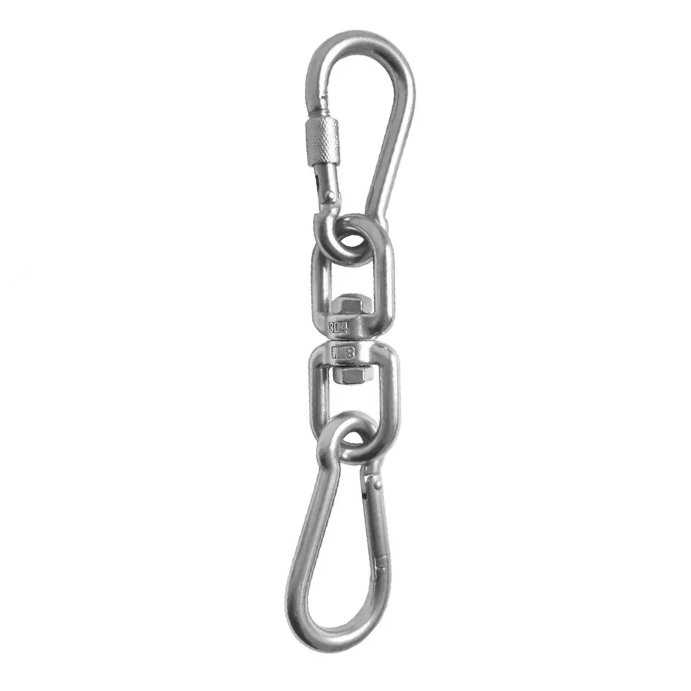 304Stainless Steel M10 Double Ended Swivel Eye Hook and Safety Carabiner Spring Snap Hook Swivel Shackle Ring Connector Set of 3