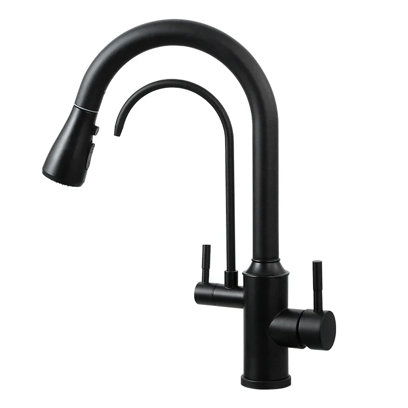 Blackend Spring Kitchen Faucet Pull out Side Sprayer Dual Spout Single Handle Mixer Tap Sink Faucet 360 Rotation Kitchen Faucets