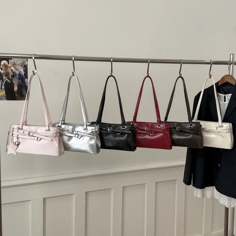 Y2K Style Single Shoulder Bag for Girls Retro Pendant Deco Tote Bags Spicy Girl Vintage PU Shoulder Armpit Bag 2026 Hot Selling