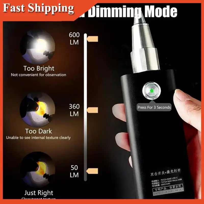 Lámpara eficiente de identificación de joyería basada en el hogar con 3 fuentes de luz LED, configuración de varios niveles, carga tipo C