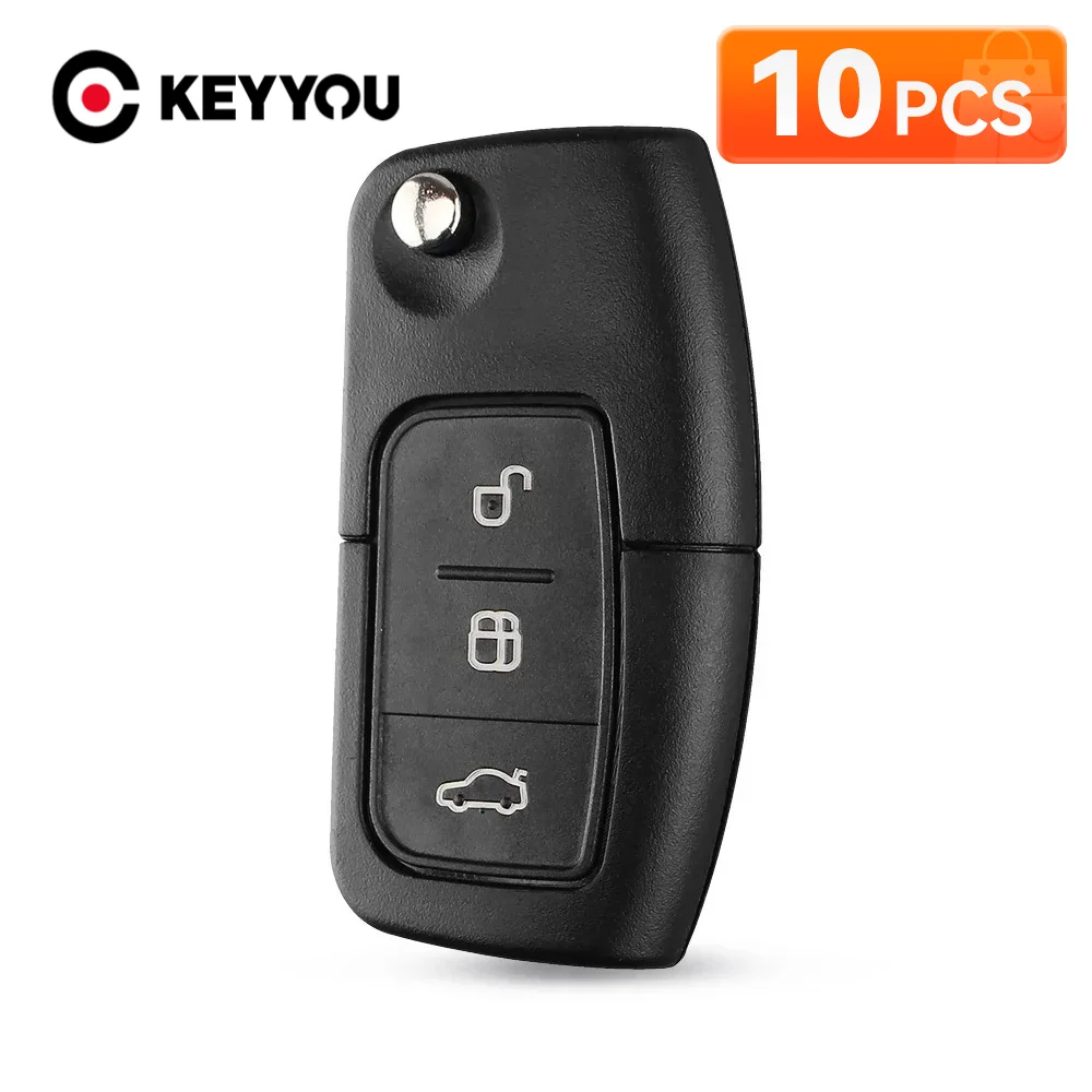 

KEYYOU 10PCS 3 Buttons Flip Remote Car Key Fob Shell Case For Ford Fiesta Focus 2 Ecosport Kuga Escape C Max Ka HU101 / FO21