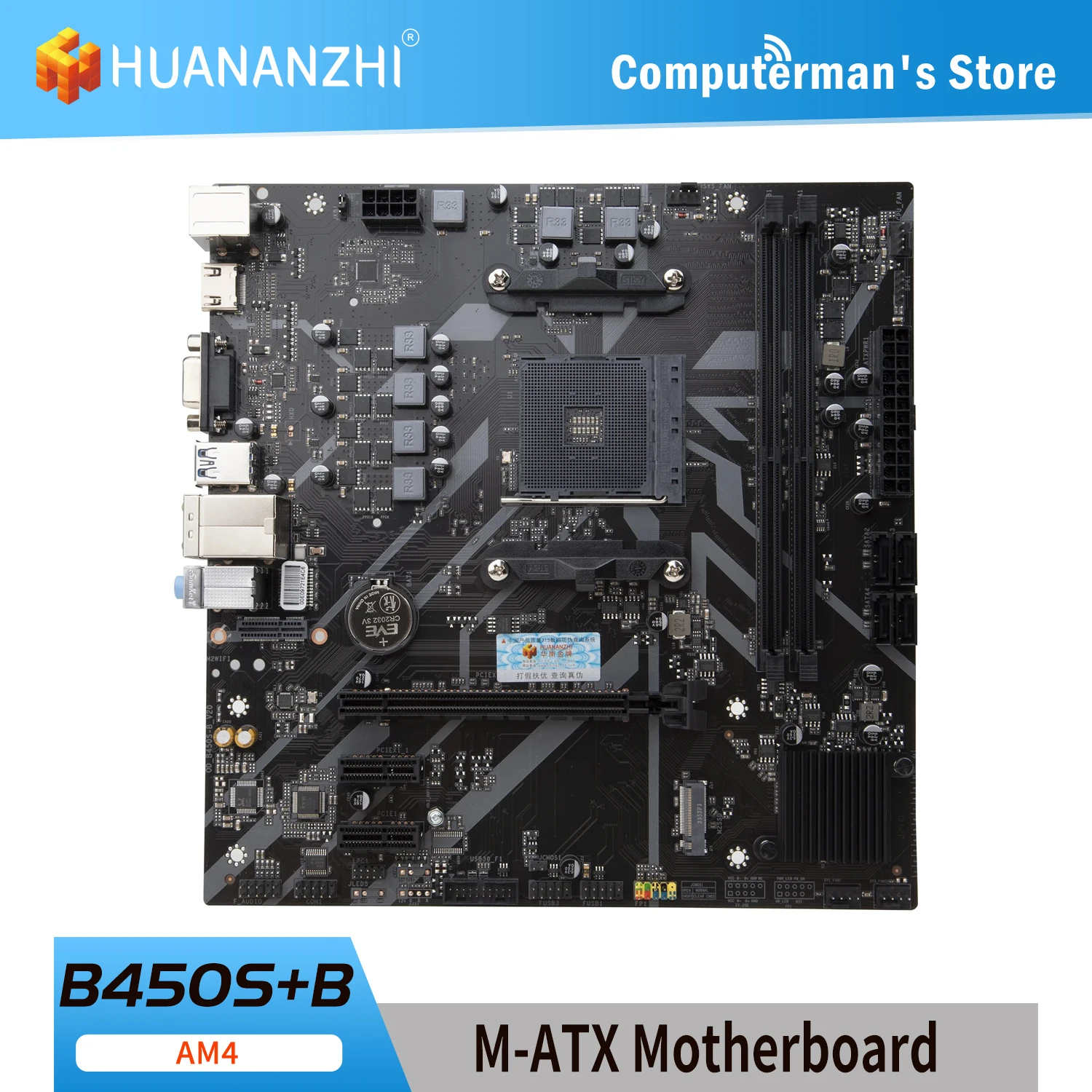 

HUANANZHI AMD B450 Gaming Motherboard USB3.0 M.2 Nvme Sata3 Supports Ryzen 5500 5600 5600G CPU