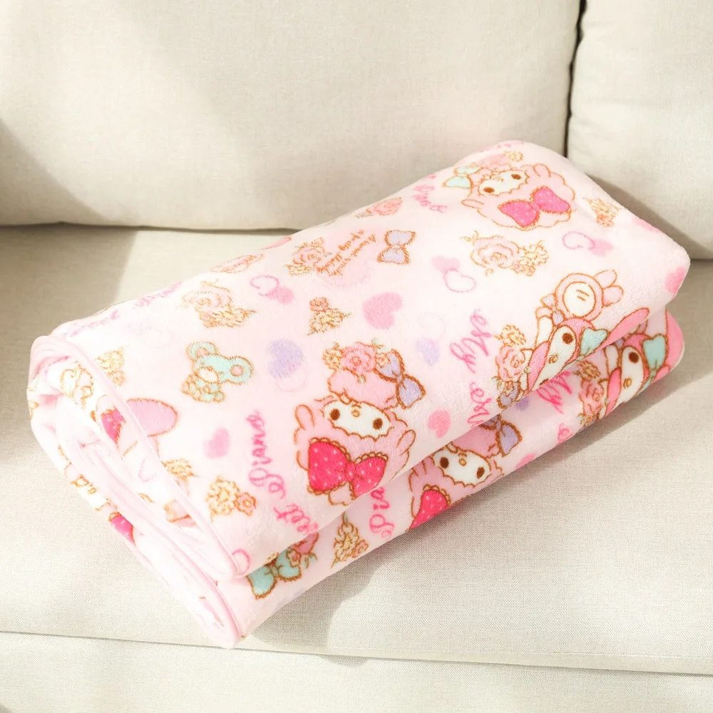 1*1M Kawaii Sanrio Blanket My Melody Kuromi Cinnamonroll Flannel Blanket Anime Plush Doll Lightweight Soft Bed Couch Blanket