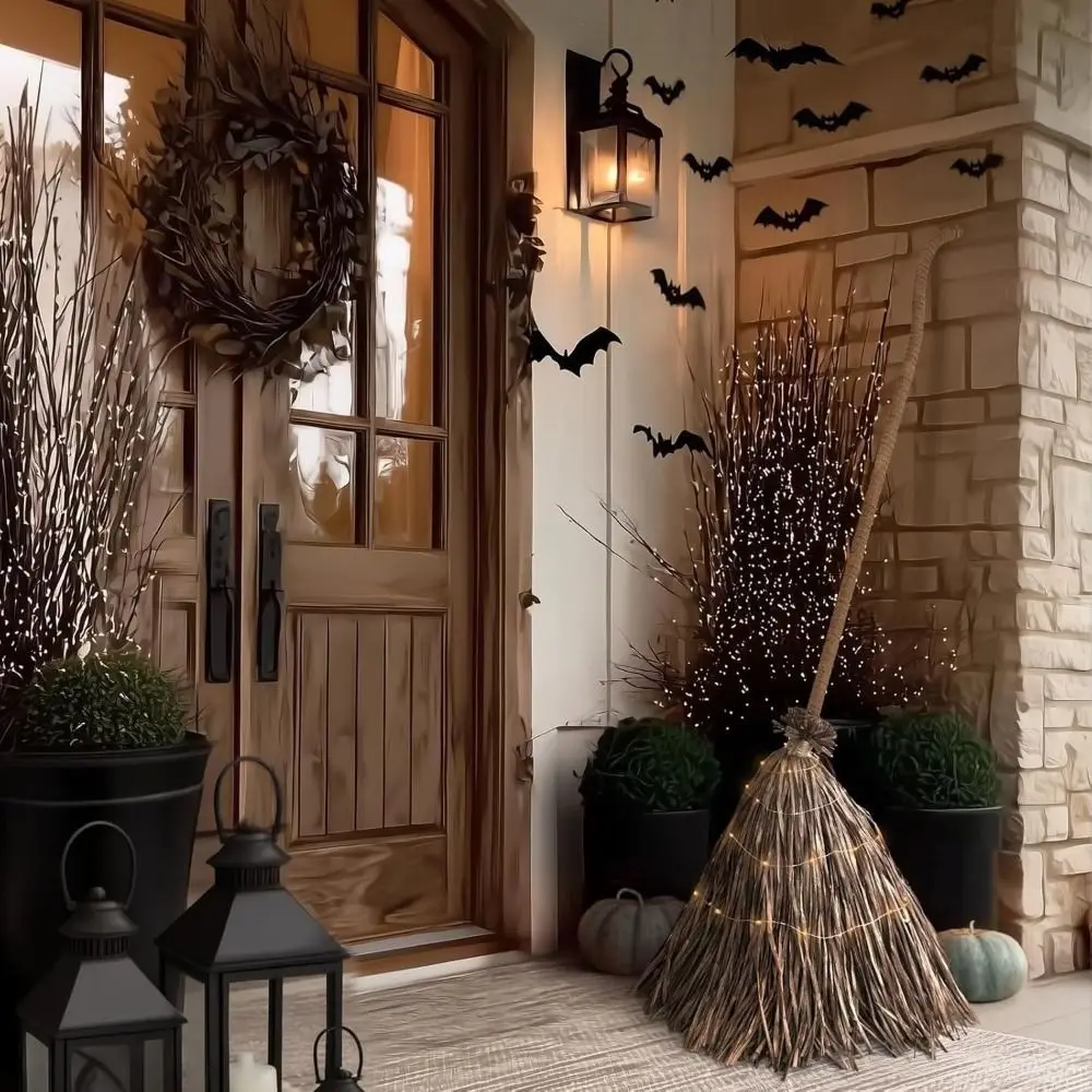 with Glowing Halloween Lighted Witch Broom Electric Rotating Moving Broomstick Floating Broomstick Plastic Witch Broomstick