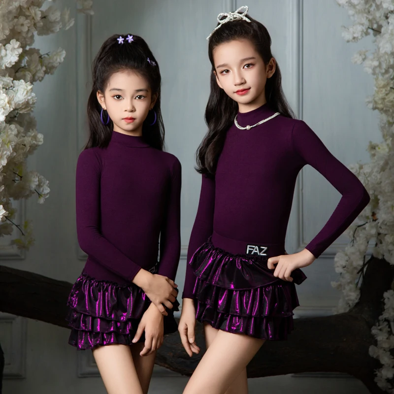 Vêtements de concours de danse latine pour filles, haut à col haut, jupe gâteau, tenues Samba Chacha pour enfants, Costumes latins XH3588, nouvelle collection 2025