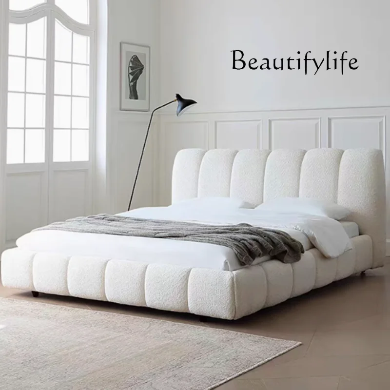 

X Simple White Plush Double Bed Modern Wooden Soft Space Saving Small Double Beds Luxury Pliable Camas De Casal Bedroom Stuff