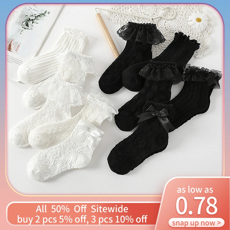 

Summer Baby Lace Ruffle Socks Thin Mesh Breathable Short Sock Princess Girls Bow Dress Ankle Socks Kids Lolita White Black Sock