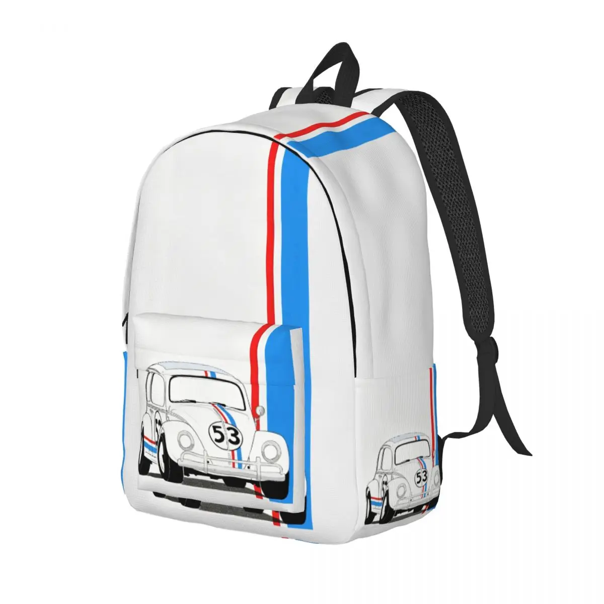 Herbie Number 53 Classical Backpack Gift High School Business Race Car Enthusiasts Stripe Daypack Men Women College Shoulder Bag