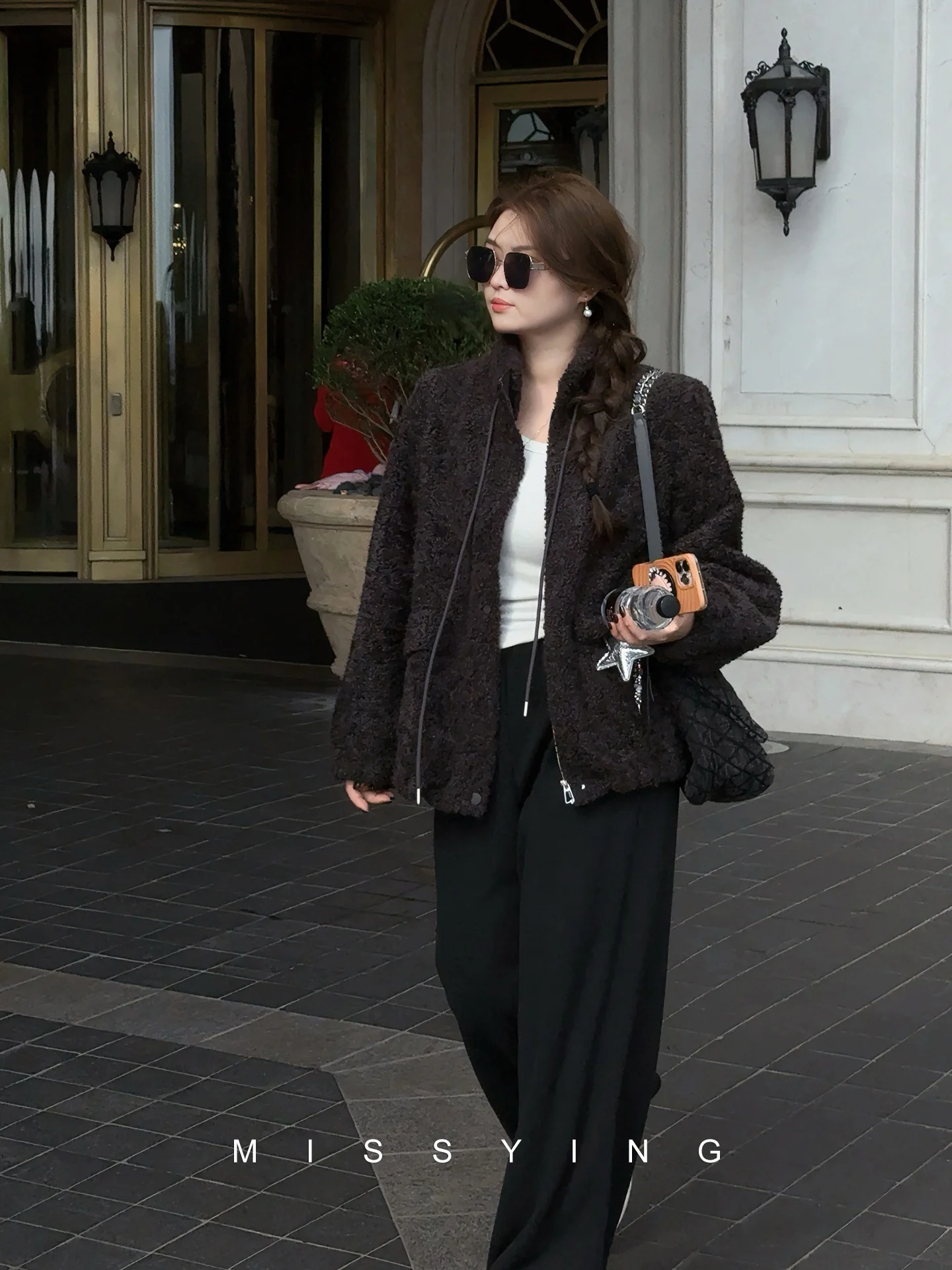 

Женская куртка большого размера с мехом ягненка, осень-зима, новый топ с высокой талией, прямой крой, повседневная одежда из полиэфирного волокна