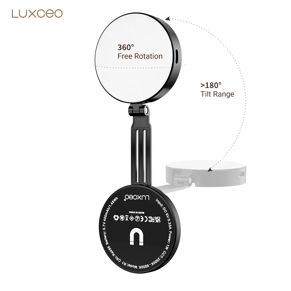LUXCEO R1 الهاتف المحمول المغناطيسي Selfie ملء ضوء مرآة لوضع مساحيق التجميل طوي جيب مصباح ليد آيفون 17 برو ماكس حامل ملء الضوء