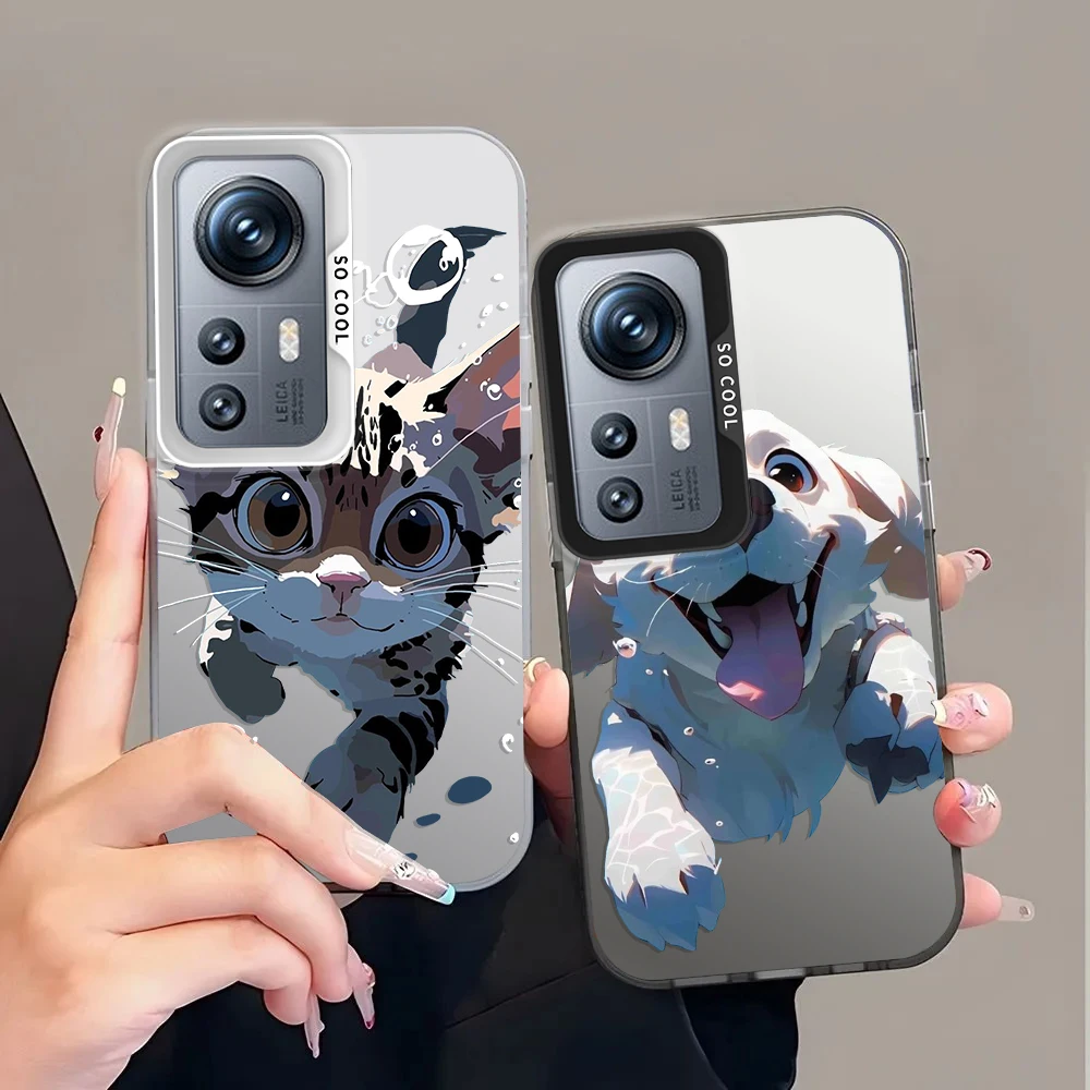

Cartoon Dog Kitten Cute For Redmi K60 12 10X 9T 9C 8 A1 A2 Plus 4G Fashion Colorful Silver Phone Case