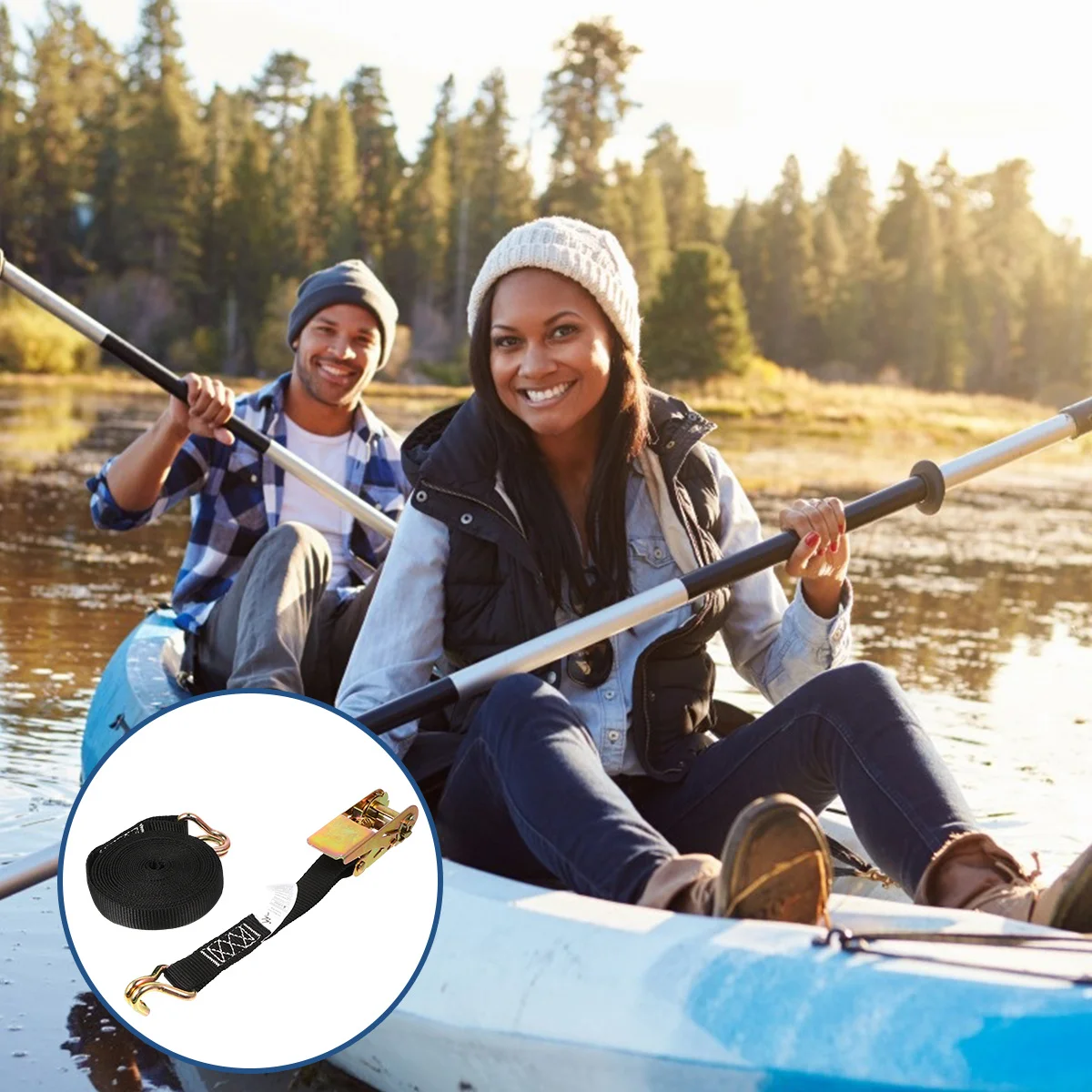 

1 set 1 Set 500Lb Heavy Duty Tie Down Straps For Kayak Canoe Sup Roof Rack Sports Hook Strap Luggage Cargo Tension Belt