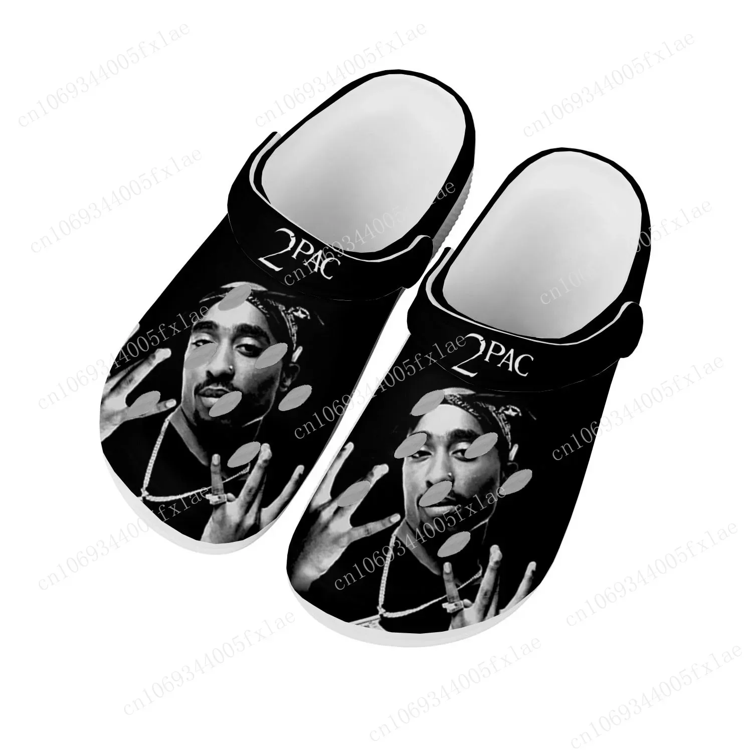 

2Pac Hip Hop Rapper Tupac Pop Home Clogs Custom Water Shoes Mens Womens Teenager Shoes Clog Breathable Beach Hole Slippers White