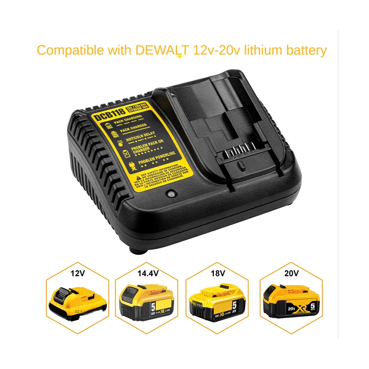 Imagem -04 - Carregador de Bateria para Dewalt 12v 14.4v 18v 20v Dcb200 Dcb201 Dcb203 Dcb205 Dcb206 Dcb140 Dcb121 us Plug