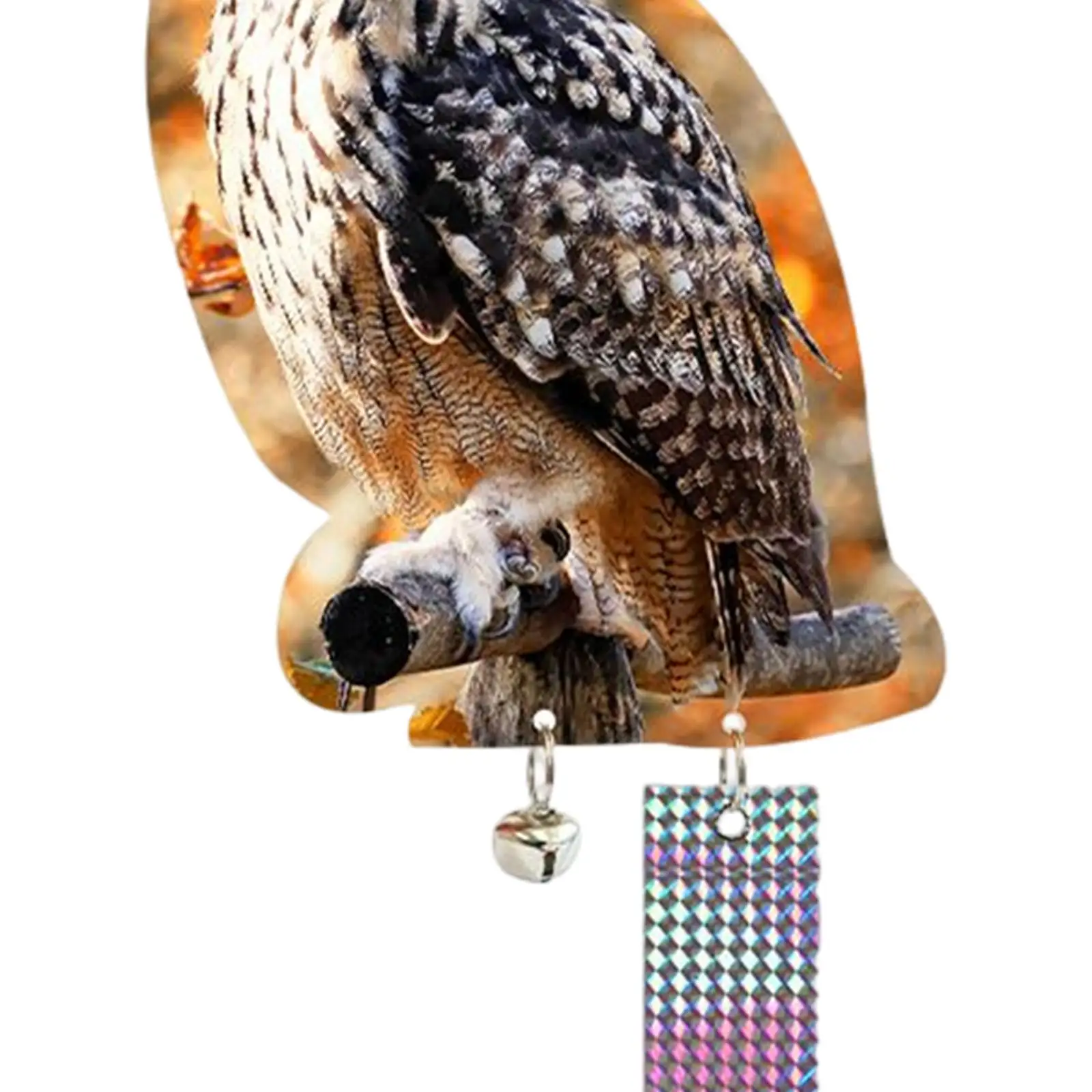 Bird Scarer Fake Owl Decoy with Flashing Eyes and Bell for Balcony Garden Scare Pigeons Crows Squirrels