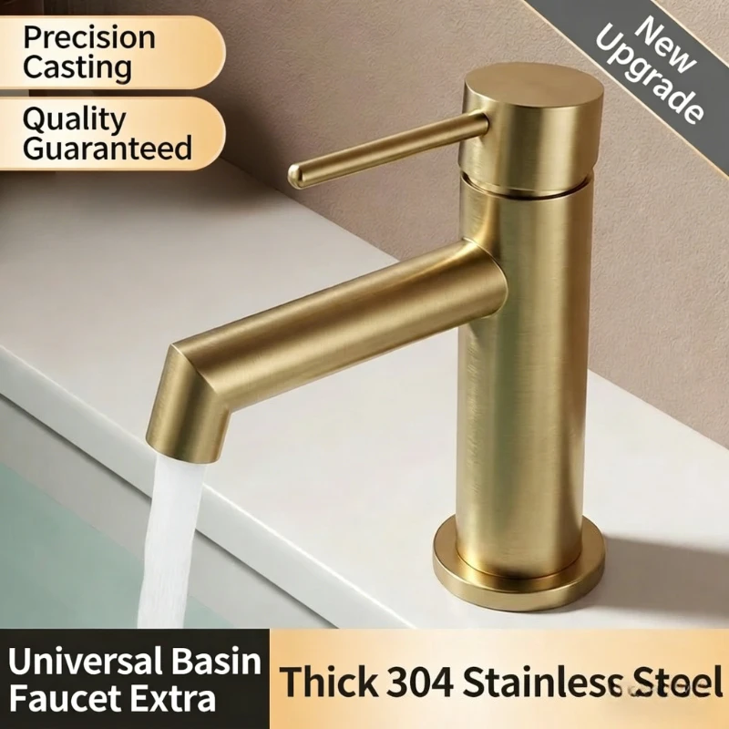 

Смеситель для раковины из нержавеющей стали 304, для ванной комнаты, с подачей холодной и горячей воды, настольный, с одной ручкой