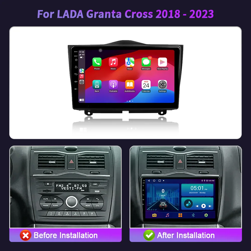 Android 14 Car Radio For LADA Granta Cross 2018-2023 Wireless Bluetooth Carplay Multimedia 4G GPS Navigation Touch Screen Stereo