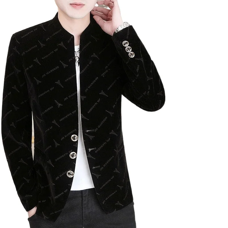 and Spring Autumn Men's Suit Jacket Korean Slim Youth Stand Collar Business Casual Top