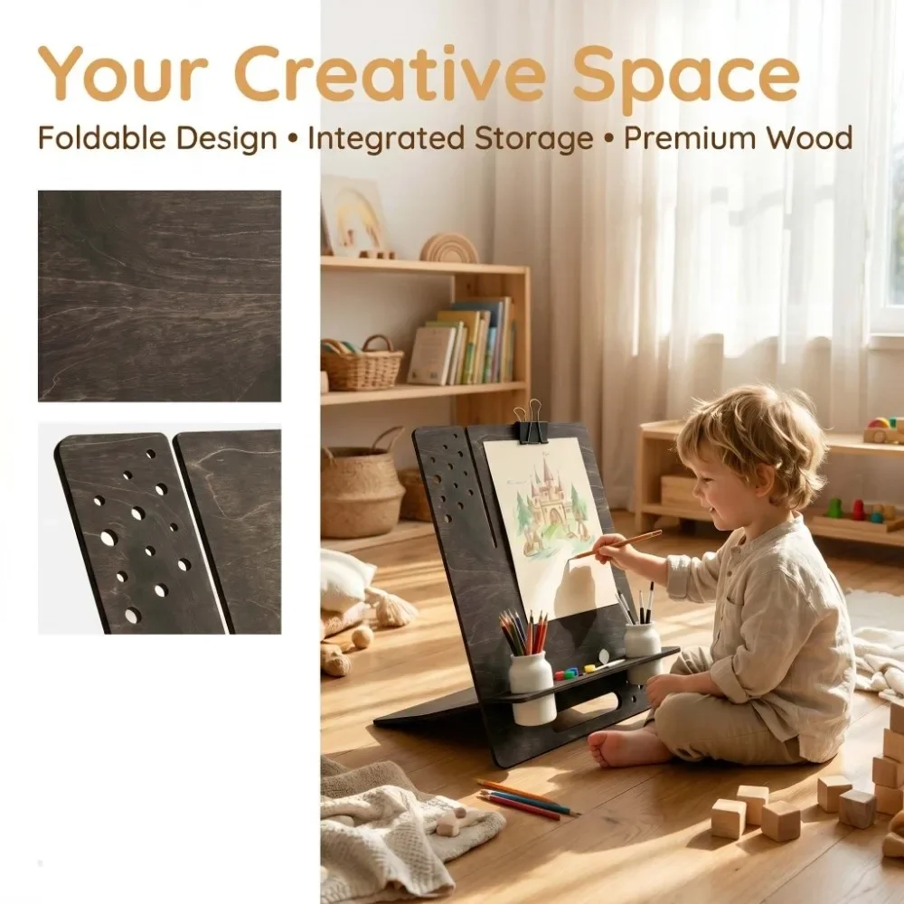 Multifunctional Wooden Table Easel Ornament with Tool Storage Decorative Rack Art Sketch Stand with Pen Holder Steadying Sturdy