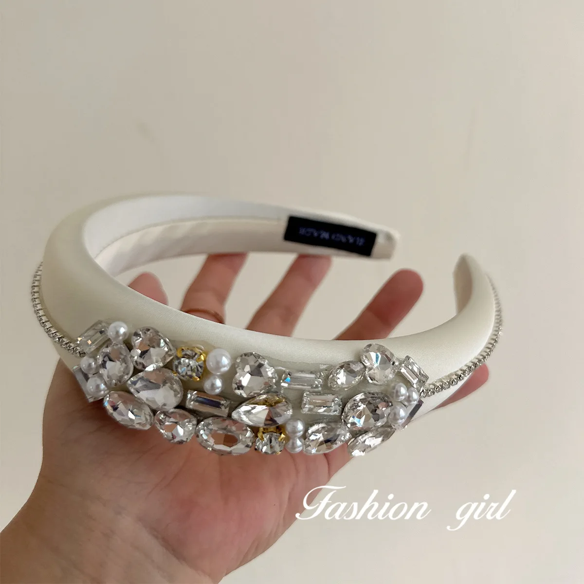 

Premium Rhinestone Pearl Headband Satin Wide High Crown Sparkly Volumizing Hair Clip for Women Daily Elegant