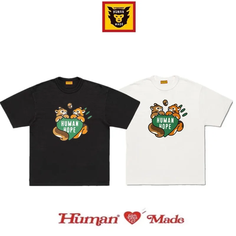 Human Made Style FW25 Squirrel Print T-Shirt, J-Hope Inspired Crewneck Tee for Unisex