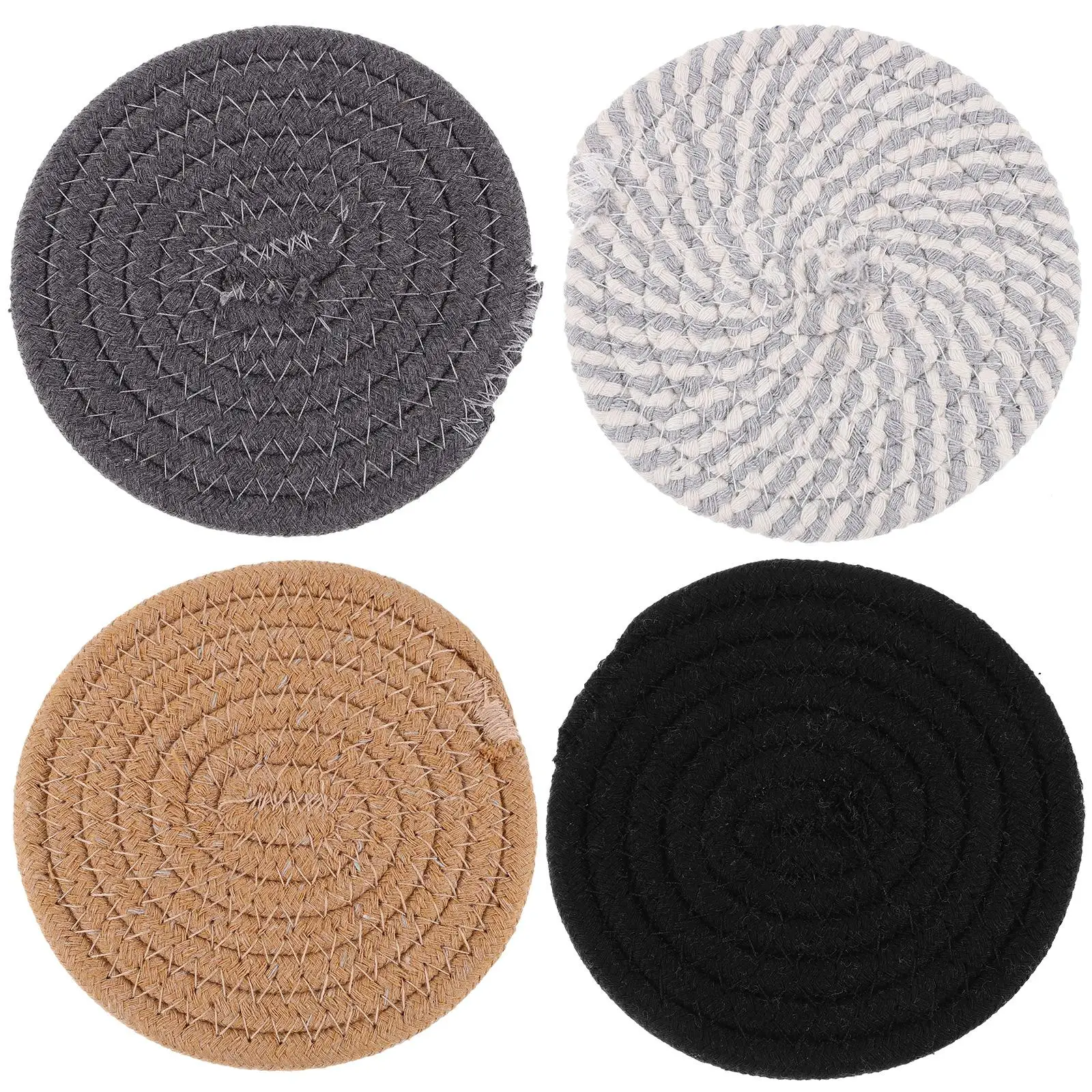 

8 Pcs Cotton Linen Coasters 12cm Black Gray Beige Table Mats Anti Skid Wear Resistant Home Decor Dining Room Supplies
