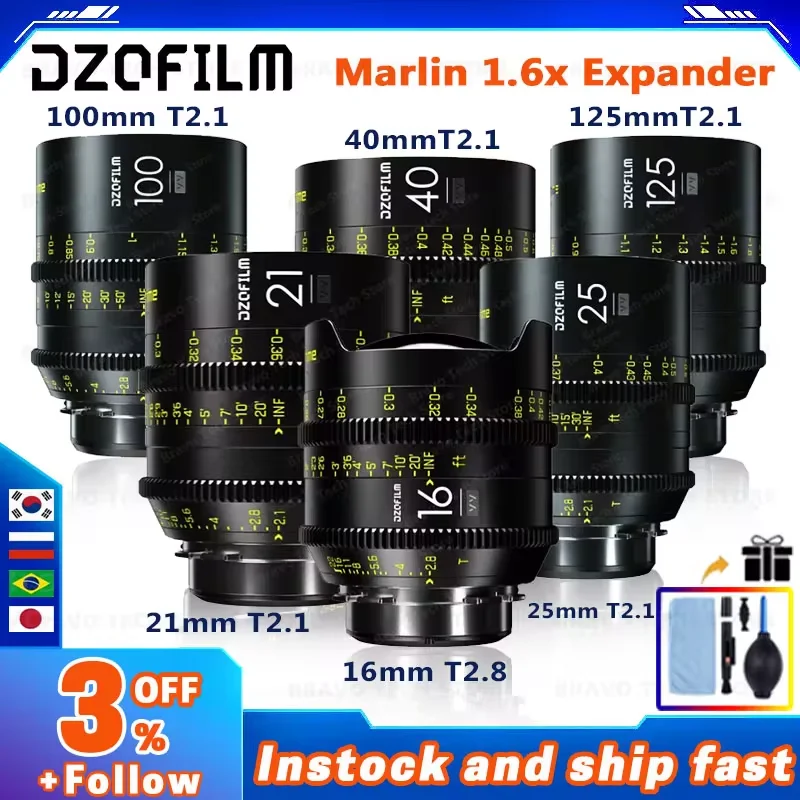 DZOFilm VESPID Prime 16mm 25mm 35mm 50mm 75mm 90mm 100mm 125mm T2.1 Full Frame Cine Lens PL or EF Mount for Photographer Camera