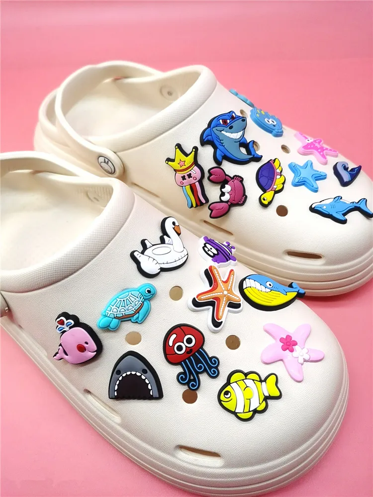 Original Ocean Style Shoe Charms Decoration Fish Octopus Shark Cartoon Shoe Buckle Accessories Clog Ornaments Adult Kids Gifts