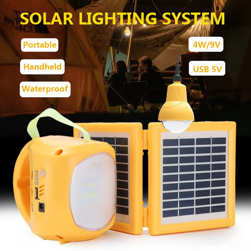 Solar 9V LED Camping Lighting System USB Rechargeable Lamp with Bulb Portable For Outdoor Tent Lanterns Outage Emergency Lights