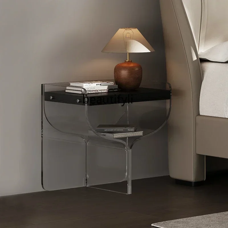 

53Acrylic suspended transparent bedside table small apartment art designer high-end bedroom retro side few
