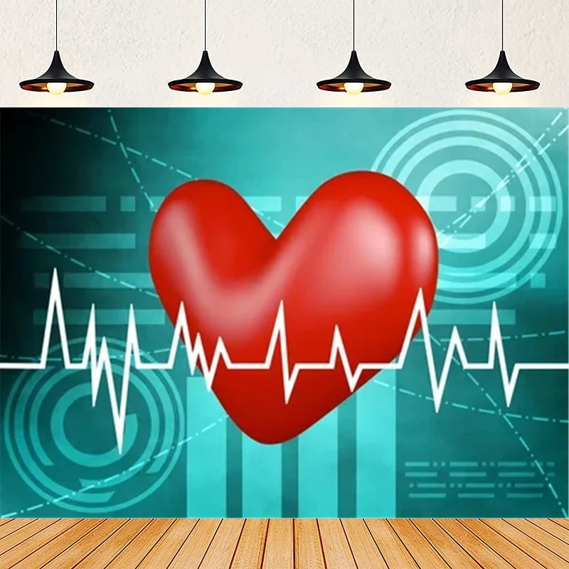 Heartbeat Curve Photography Backdrop For Party Red Heartbeat Curve Background Medical Theme Photo Shoot Props Poster