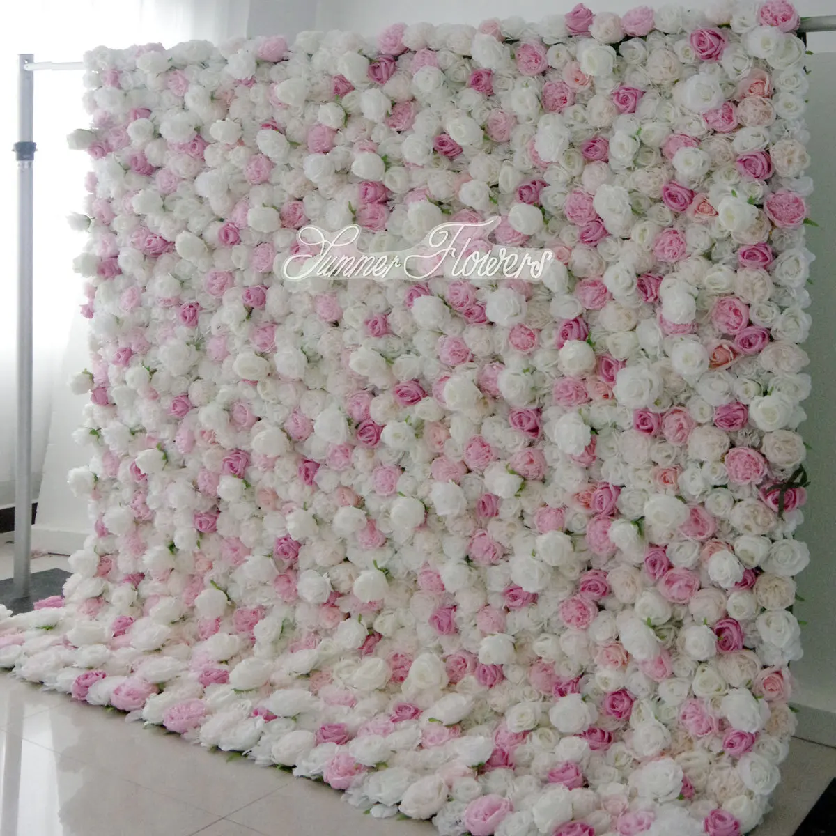 

White Peony Pink rose 3D artificial mixed plant Flower wall Outdoor Wedding background decoration Birthday party stage setting