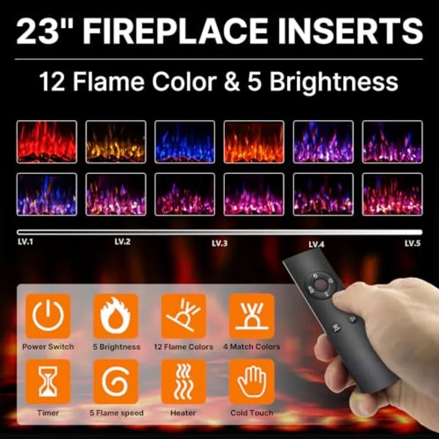 Mobiletto ad arco 2in1 con camino elettrico per soggiorno e cucina Libreria in legno nero con ripiani regolabili 71 alti O