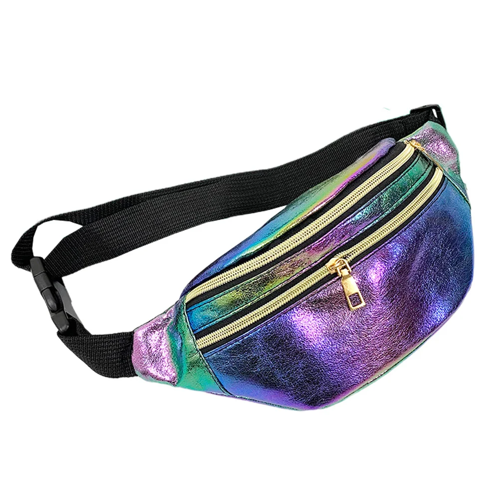 حقيبة خصر ثلاثية الأبعاد بطبقة مزدوجة من البولي يوريثان اللامع للنساء كاجوال للسفر والجري والمشي لمسافات طويلة قابلة للتعديل