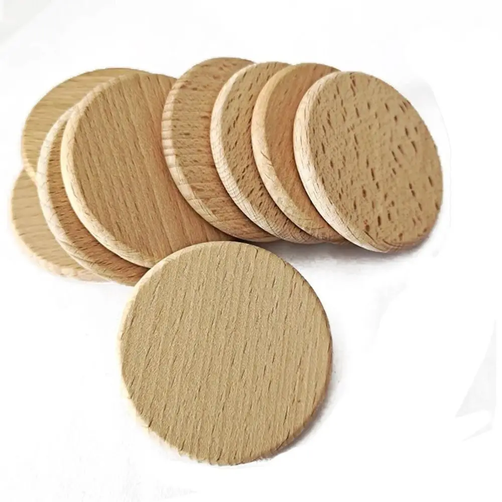 10pcs Natural Beech Natural Wood Round Disc Unfinished Wood Craft Blank Wood Pieces Smooth DIY Wood Round Slice Handwork