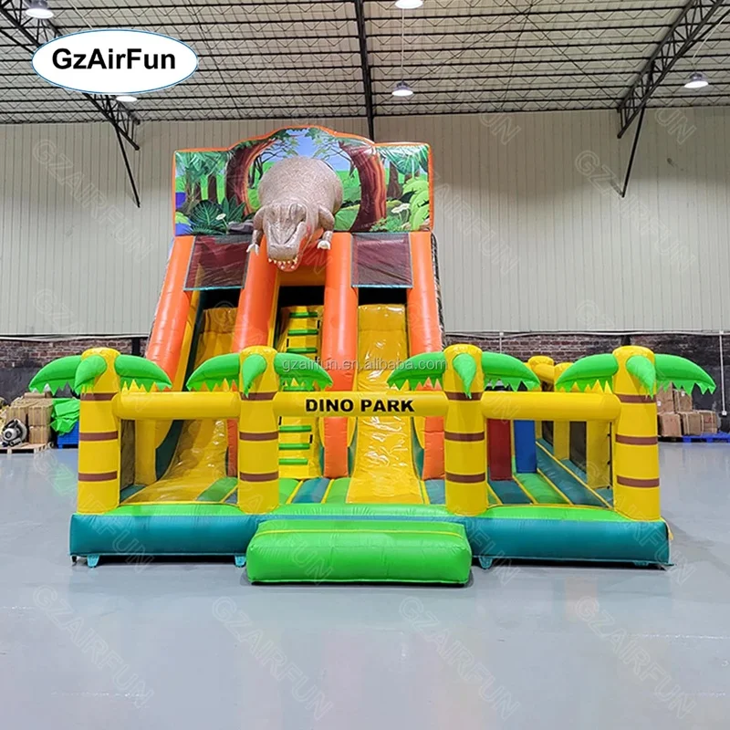 Commercial Large Jungle Theme Playground Obstacle Course Inflatable Playground Combo Slide for Sale