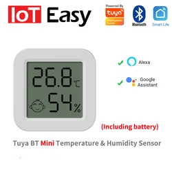 Tuya BT MiNi Sensor de temperatura y humedad, pantalla LCD, termómetro e higrómetro Compatible con Bluetooth, Google Home, Alexa